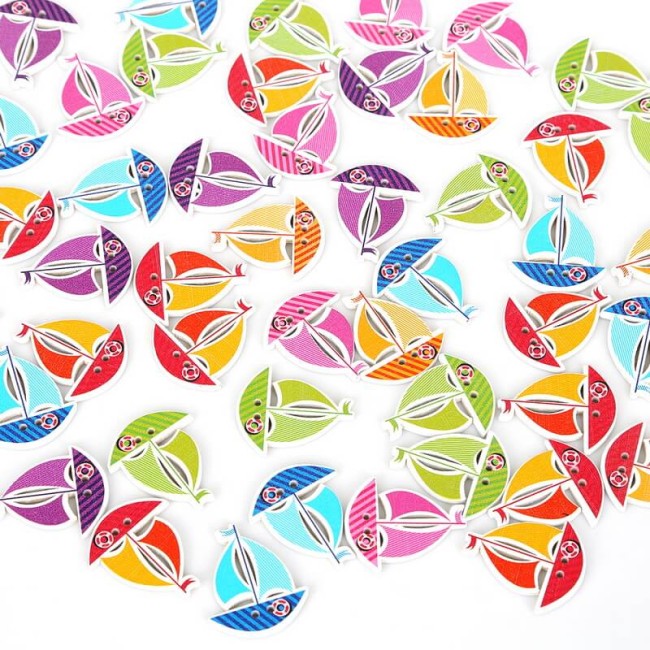 20 boutons en bois bateaux voiliers 3 cm