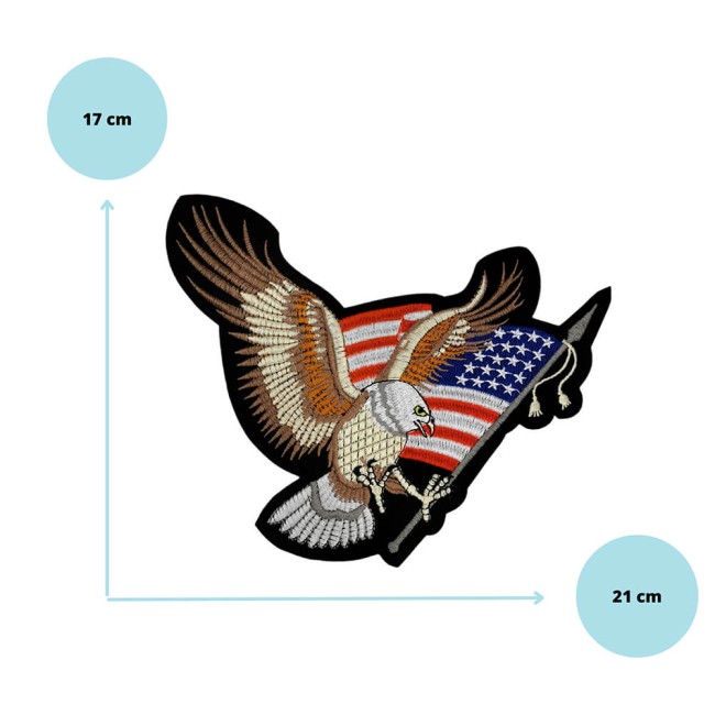 Ecusson brodé USA grande taille 21,5 x 18 cm Détail des plumes brodées du patch aigle américain