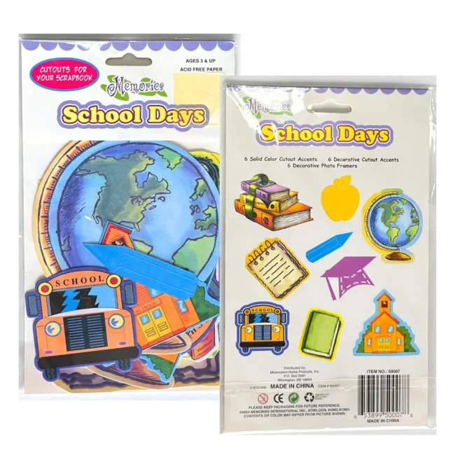 die-cuts bus, livres, globe, carnet... Pack de 18 découpes école