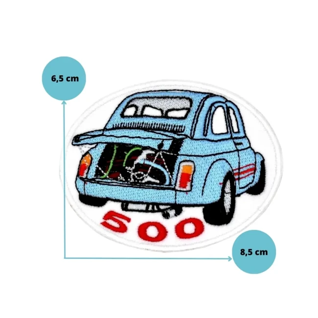 Patch brodé Fiat 500 bleu vue de face
