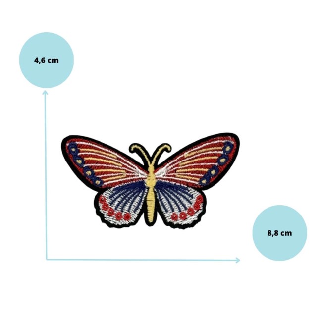 papillon brodé mesurant 8,8 cm x ,46 cm