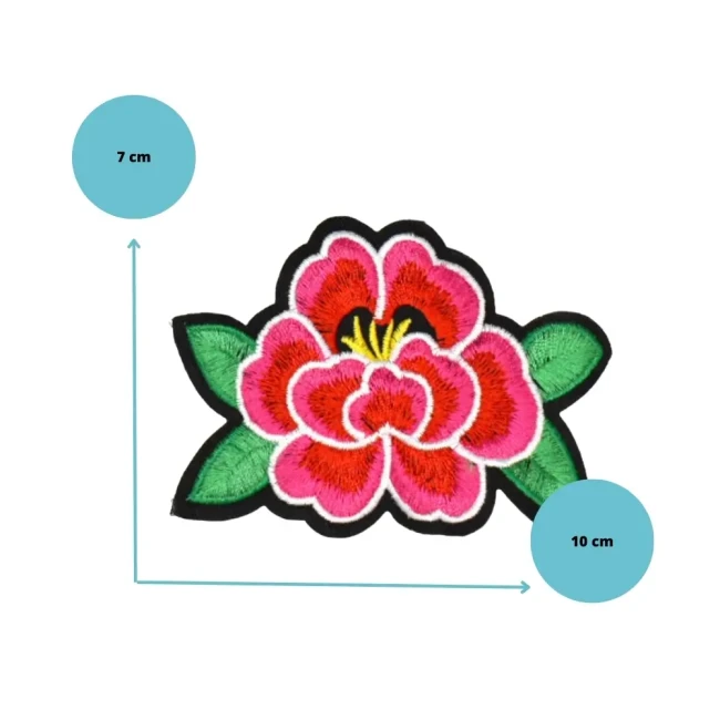 Applique fleur rose brodée à coudre 10 cm Patch fleur rose brodée à coudre, dimensions 10 x 7 cm