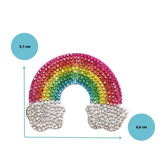 Mesures du patch strass arc-en-ciel 6,6 x 5,7 cm
