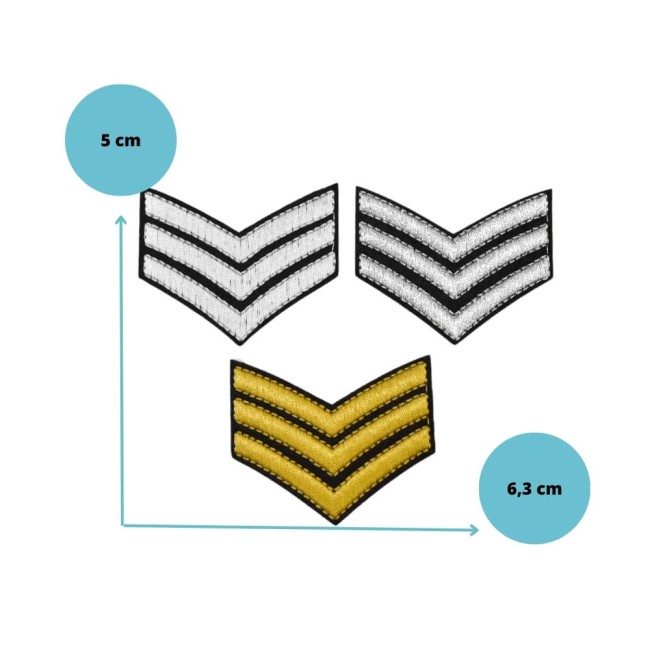 Patch galon doré sur fond clair avec dimensions