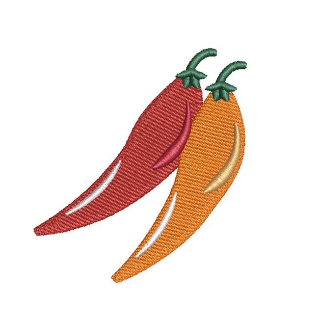écusson brodé piments rouge et orange, broderie en détail