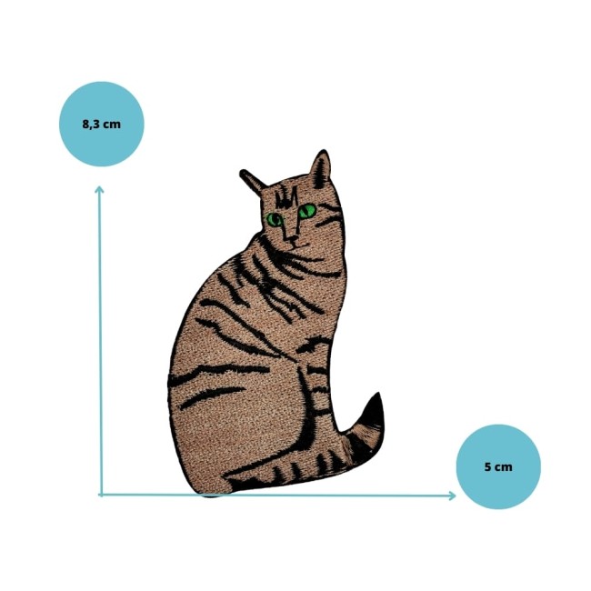 Écusson thermocollant chat avec rayures noires et yeux verts
