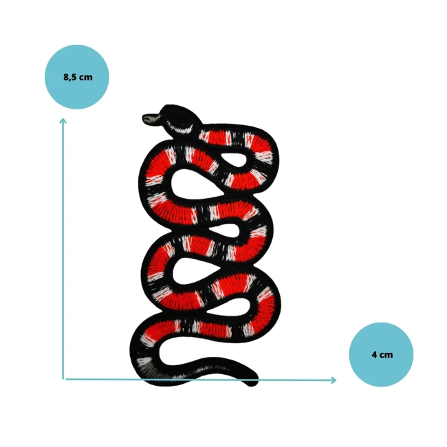 Dimensions du patch serpent rouge 8,5 x 4 cm