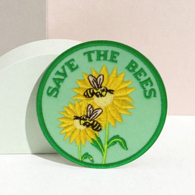 Patch brodé Save the Bees rond avec abeilles
