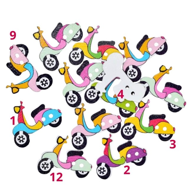 31 boutons en bois scooter vespa - 2,6 cm