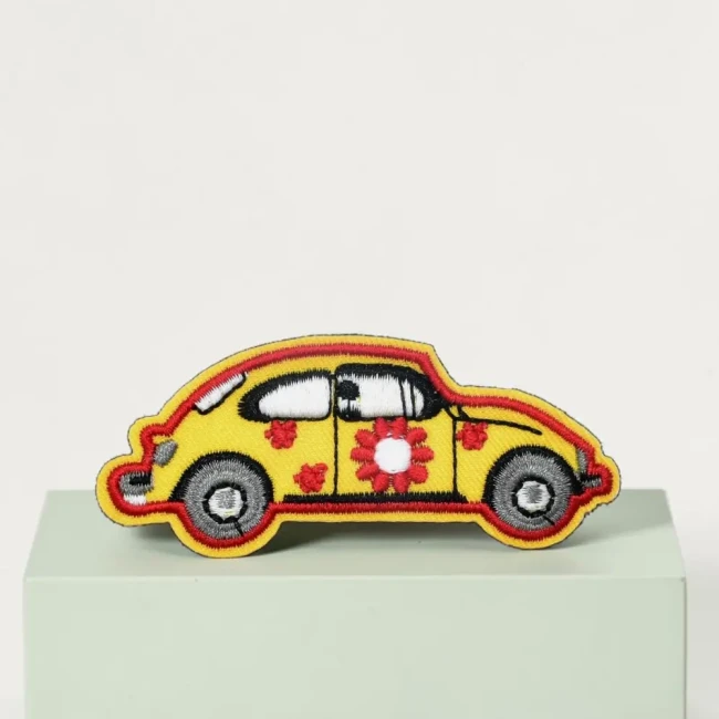 Écusson voiture rétro fleurie jaune clair Patch brodé voiture Coccinelle fleurie jaune clair