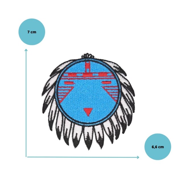 Dimensions du patch brodé tribal bleu 7 x 6,6 cm