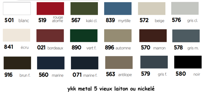 Nuancier ykk M5 Vieux Laiton ou Nickelé