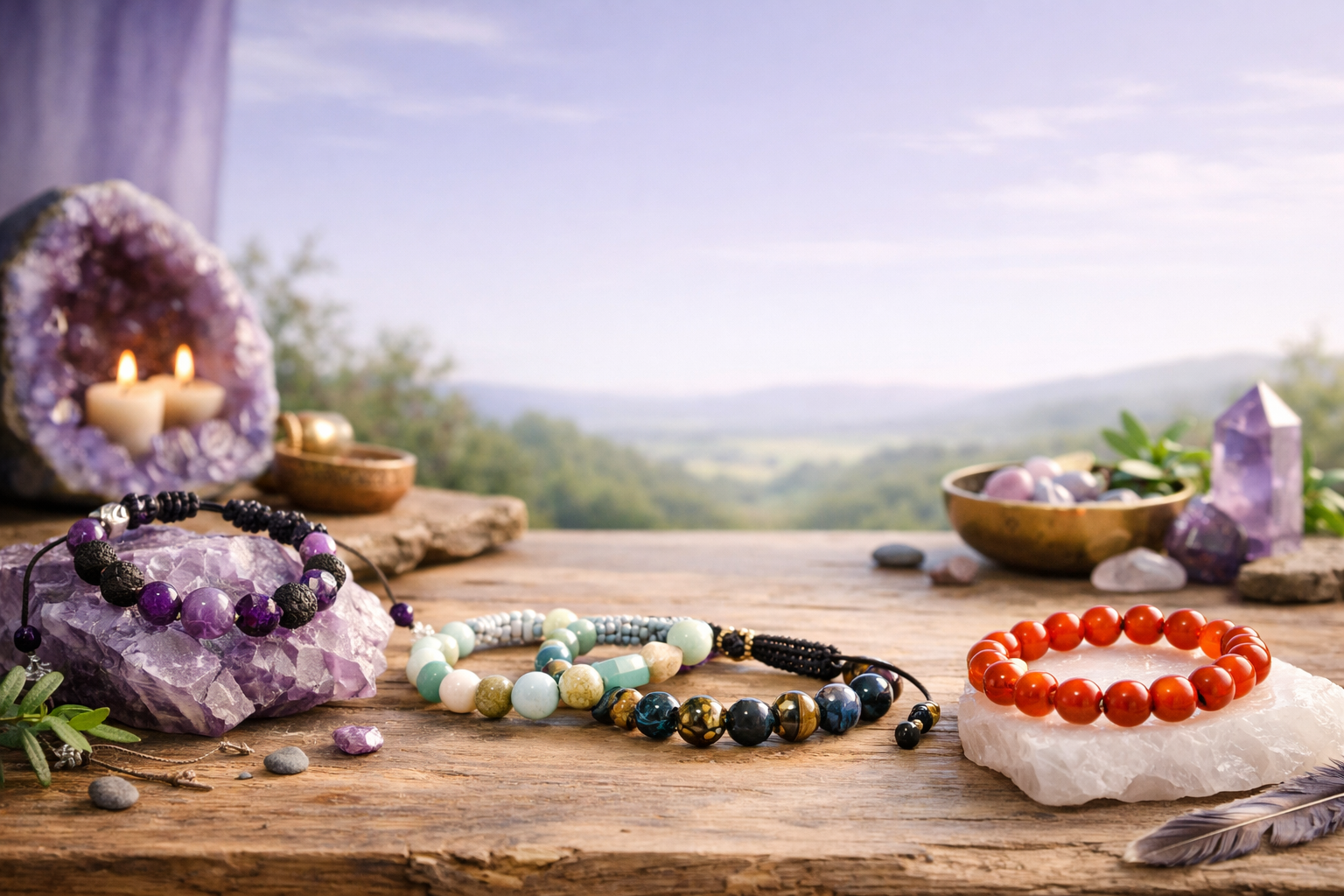 Bracelets en pierres naturels ajustables