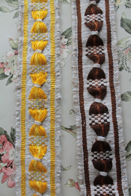 Porte-galon marron vintage, passementerie ancienne française pour décoration 