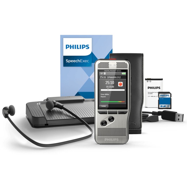 Kit Dictée Philips SpeechExec DPM6700 - Enregistreur + Logiciel + Pédale, Abonnement 2 Ans
