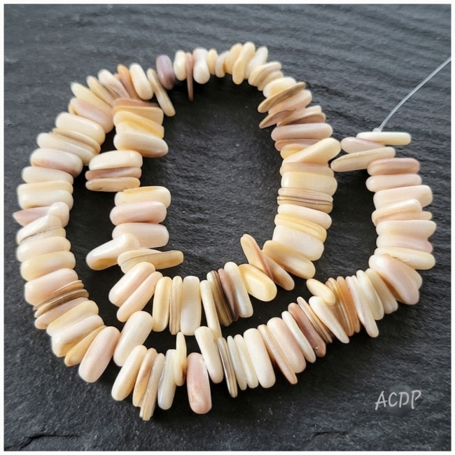 Perles de moule naturelle, Tubes plats 2-7 x 11-17 mm