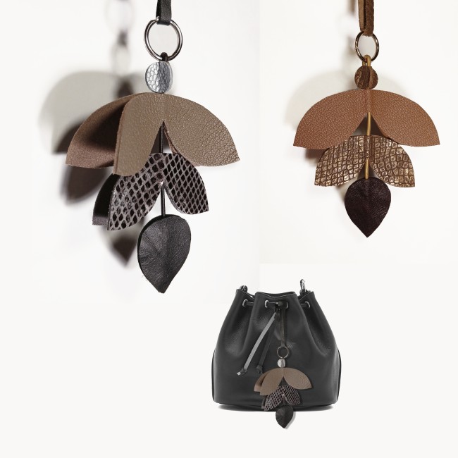 Bijou de sac original en cuir - Breloque de sac à main motif feuille