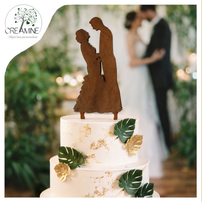 Topper mariés en bois personnalisé photo gâteau mariage gravé