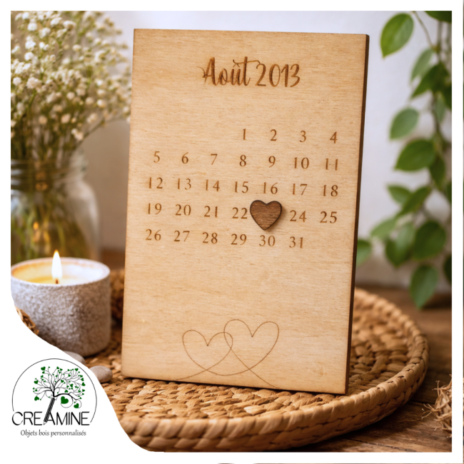 Carte postale bois date rencontre personnalisé SAint Valentin