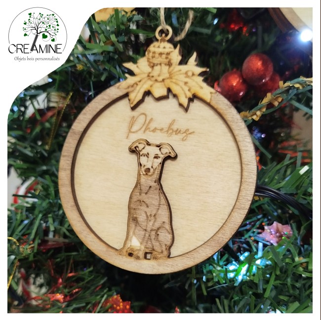 Boule de noel personnalisé bois Whippet Levrier