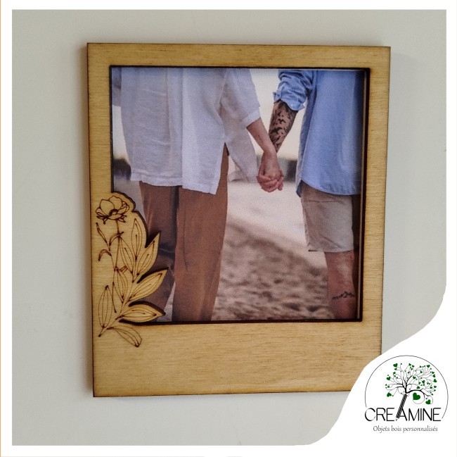 Aimant bois gravé personnalisé polaroid fleurs des champs Aimant bois gravé personnalisé polaroid fleurs des champs