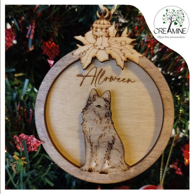 Boule de noël bois gravé personnalisé chien berger belge groendal Boule de noël bois gravé personnalisé chien berger belge groendal