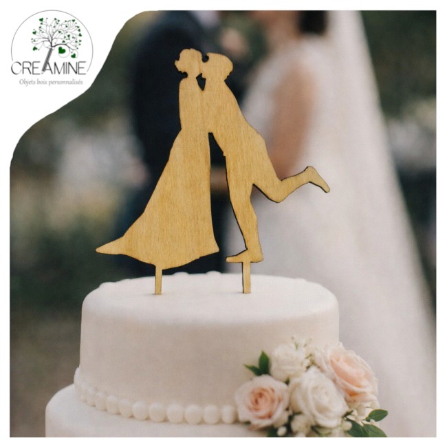 Topper mariés en bois personnalisé photo gâteau mariage