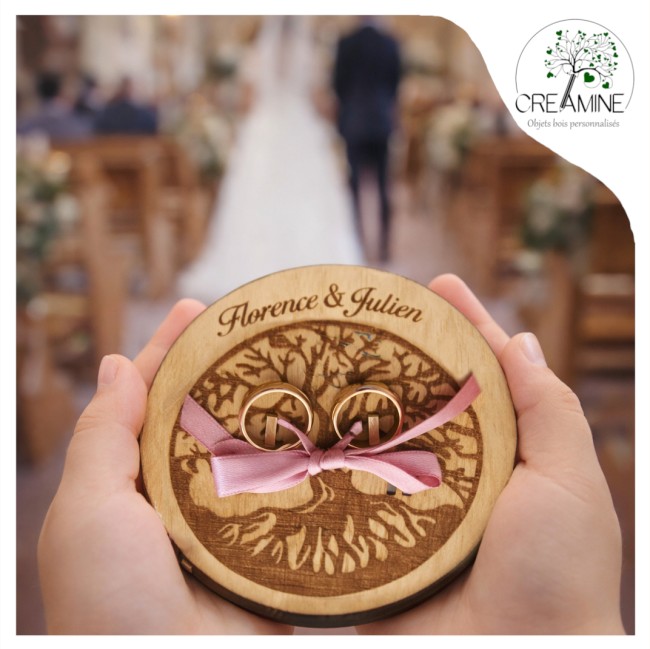 Porte alliance bois gravé arbre de vie mariage personnalisé