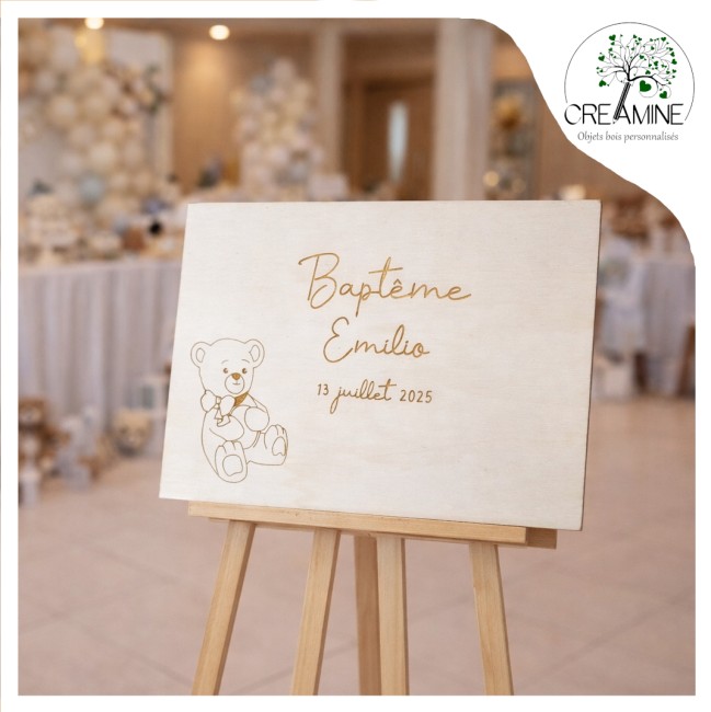 Panneau de Bienvenue ourson baptême naissance