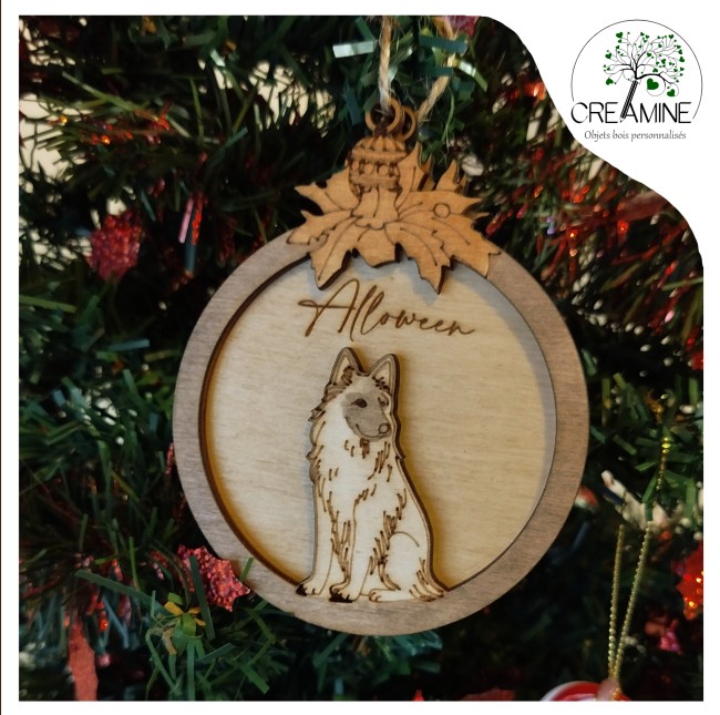 Boule de noël bois gravé personnalisé chien Tervueren Boule de noël bois gravé personnalisé chien Tervueren