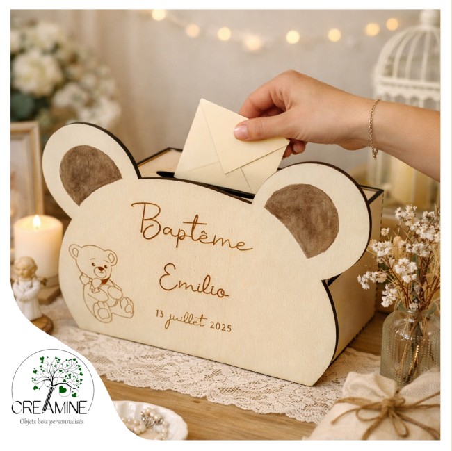 Urne gravé personnalisé bois ourson Urne gravé personnalisé bois ourson