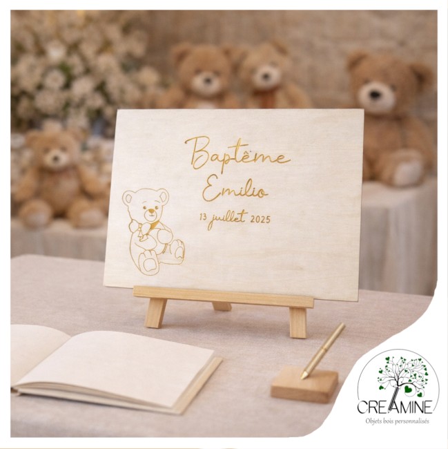 Panneau de Bienvenue ourson baptême naissance gender reveal