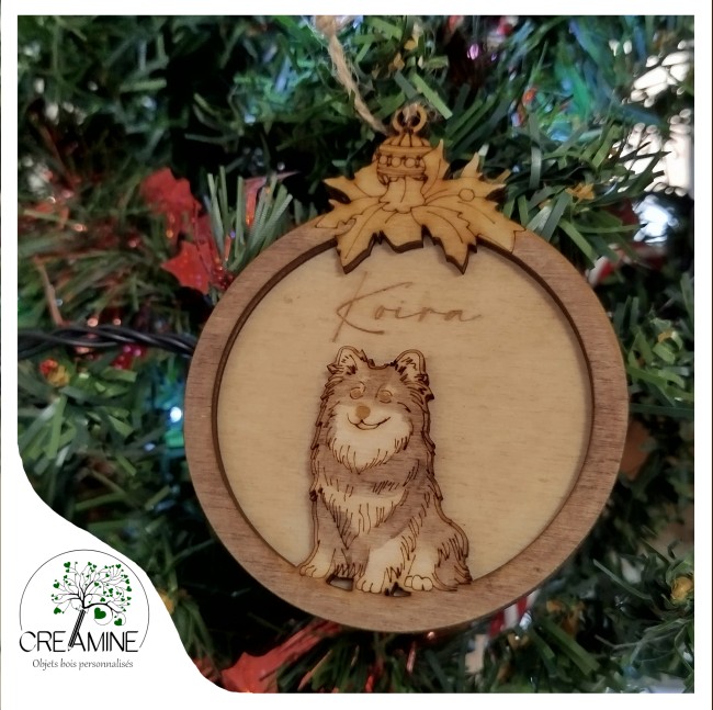 Boule de noel bois gravé finnois de laponie gravé