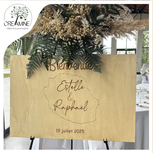 Panneau de Bienvenue gravé mariage carte La Réunion Panneau de Bienvenue gravé mariage carte La Réunion