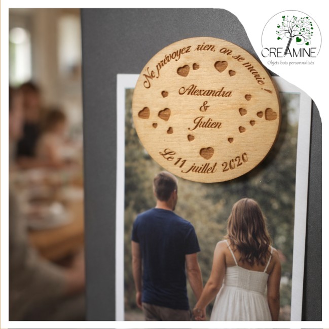 Save the date aimant bois gravé personnalisé Save the date aimant bois gravé personnalisé