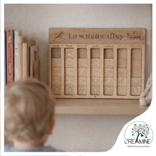 Planning semaine bébé enfant bois papi mamie maman papa Planning semaine bébé enfant bois papi mamie maman papa
