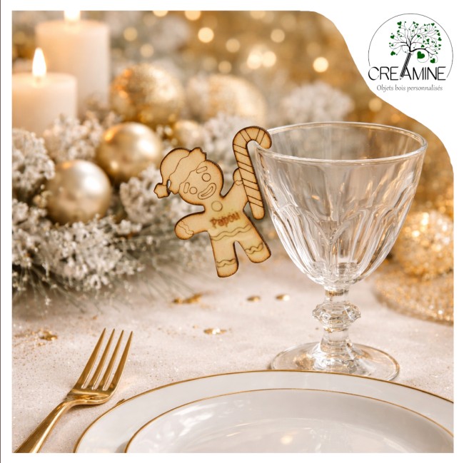 Marque place bonhomme en pain 'épice noel bois gravé personnalisé