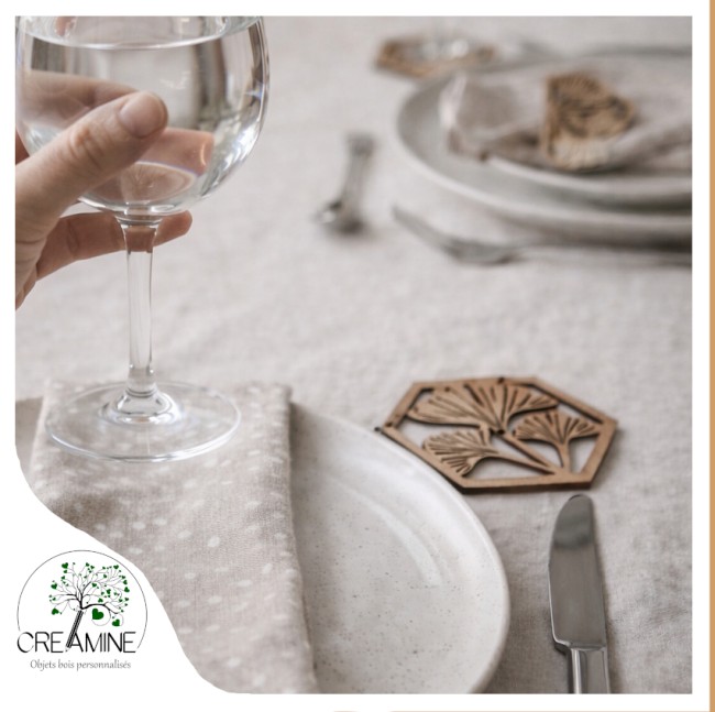 DEssous de verre en bois gingko feuillage apéro