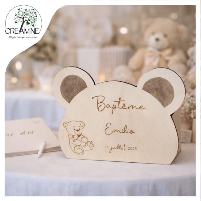 Urne bois ourson baptême enfant Urne bois ourson baptême enfant
