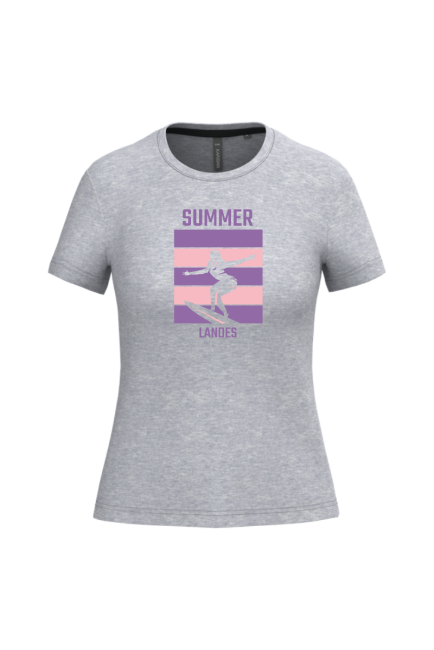 t-shirt oxford grey femme qui surfe summer landes pink et mauve