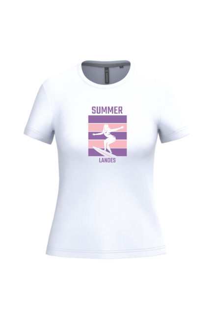 t-shirt femme qui surfe summer landes pink et mauve