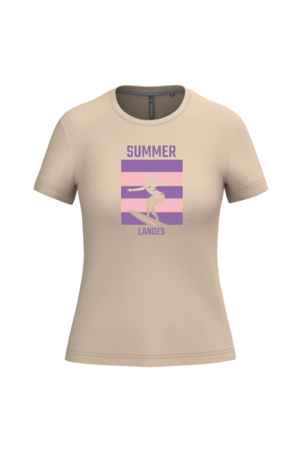 t-shirt light sand femme qui surfe summer landes pink et mauve