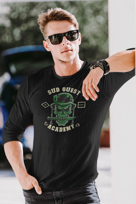 t-shirt noir hommes manches longues S-O academy