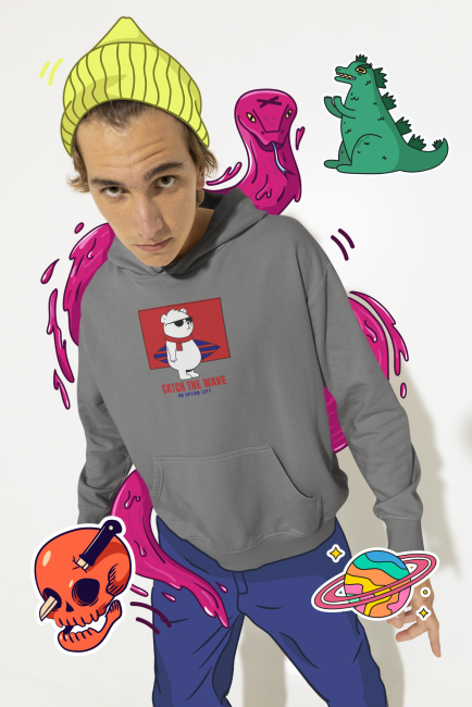 sweat hoddies gris catch the wave F