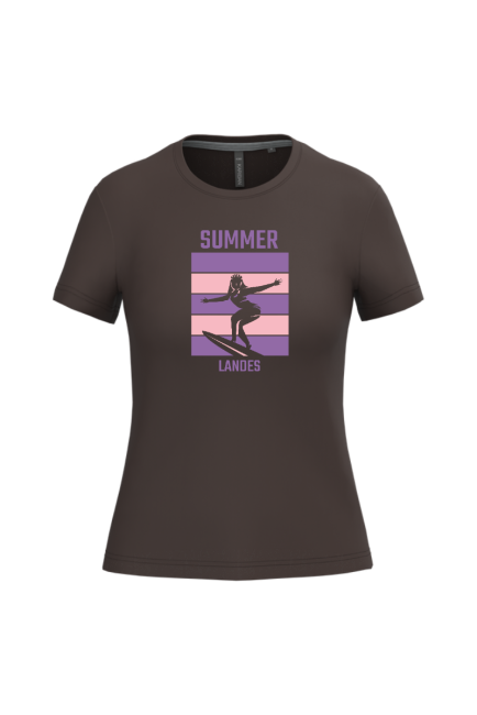 t-shirt chocolate femme qui surfe summer landes pink et mauve