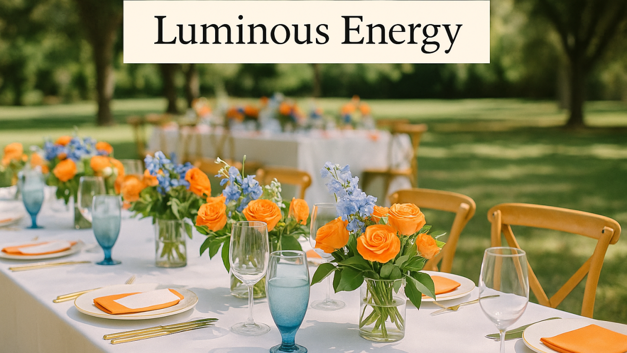 able de mariage colorée et festive décorée de fleurs bleu vif, corail et rose pop, ambiance moderne et joyeuse, palette Énergie Lumineuse 2026–2027