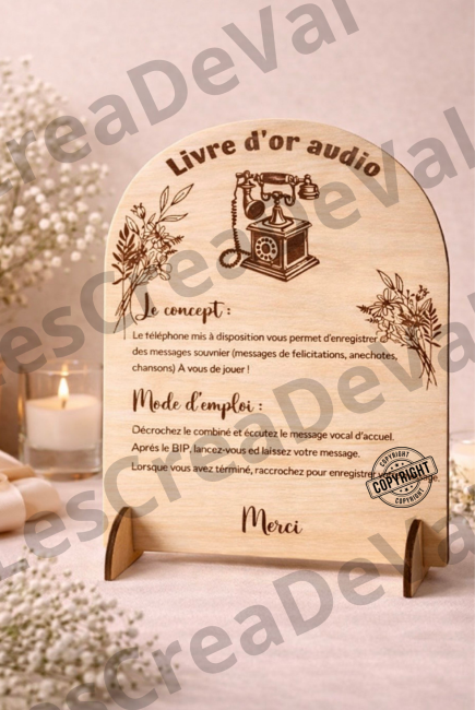 panneau bois livre d’or audio mariage personnalisable LesCreaDeVal panneau livre d’or audio bois gravé mariage LesCreaDeVal
