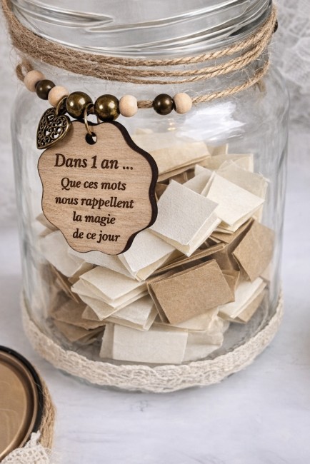 pot-mariage-rempli-papiers-kraft-ivoire.jpg pot mariage rempli de papiers kraft et ivoire pour messages invités cérémonie laïque