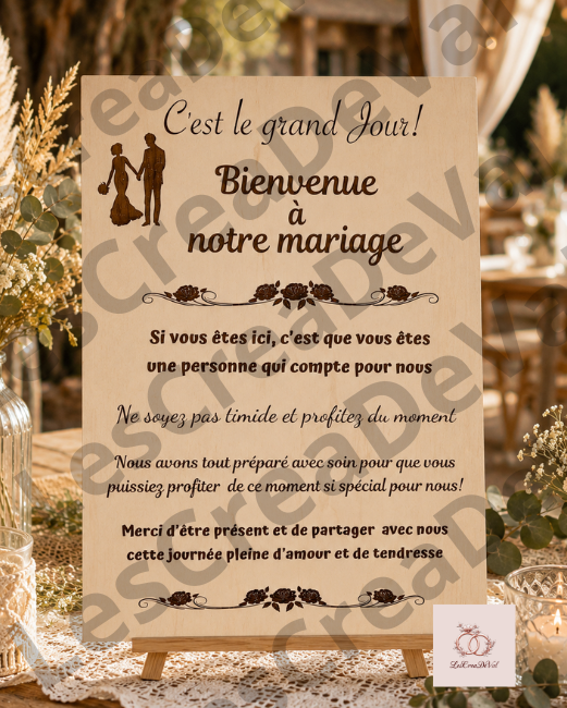 Panneau accueil mariage en bois Panneau accueil mariage en bois gravé pour les invités