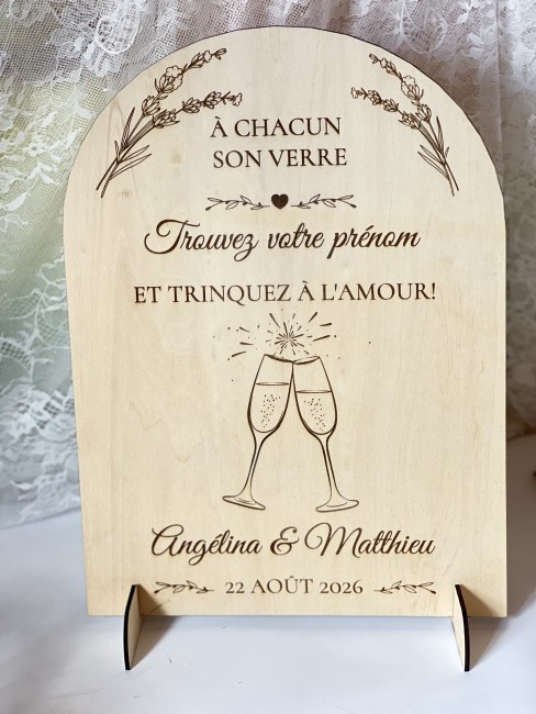 panneau mariage bois marque-verres gravure personnalisée